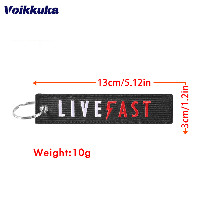 1PC Both Sides Embroidery Live Fast Motorcycle Black Tag Personal Keychain - Image 2