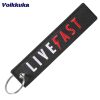 1PC Both Sides Embroidery Live Fast Motorcycle Black Tag Personal Keychain