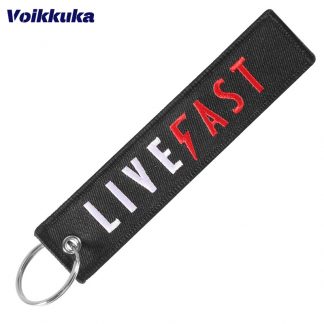 1PC Both Sides Embroidery Live Fast Motorcycle Black Tag Personal Keychain